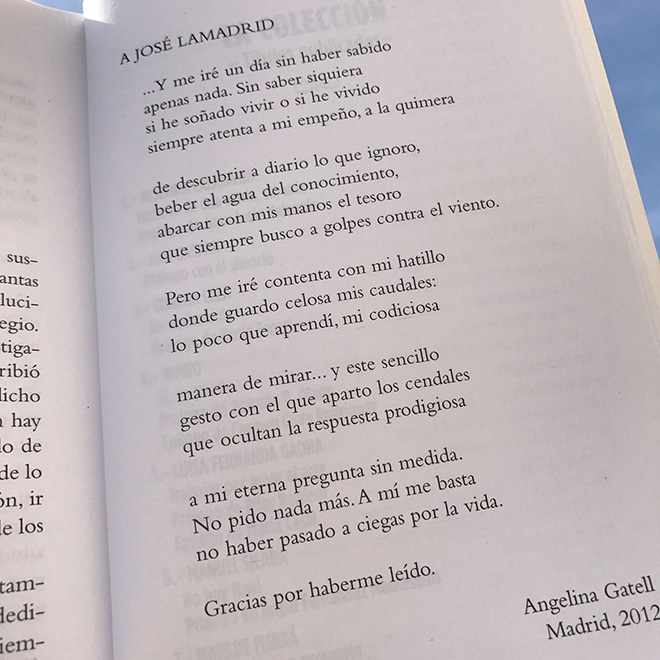 Otro poema de despedida, dedicado por Angelina Gatell a José Lamadrid.