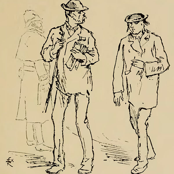 Caricatura de Verlaine y Rimbaud del dibujante Félix Élie Régamey. 